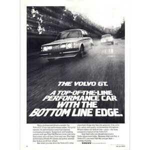 1980 Volvo GT 4 Performance Sedan Vintage Print Ad Rainy Highway Saab Wall Art